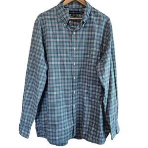 Ralph Lauren Button Down Shirt Mens XXL Blue Green Plaid Long Sleeve Stretch